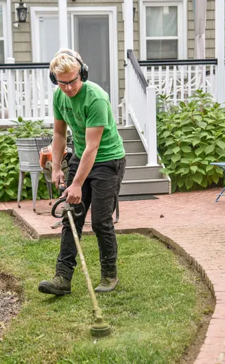 Man trimming grass